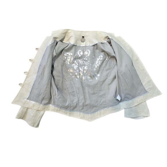 Linen Floral Bohemian Cropped Lined Blazer Quiet Luxury Neutral Size 10 - Picture 3 of 12